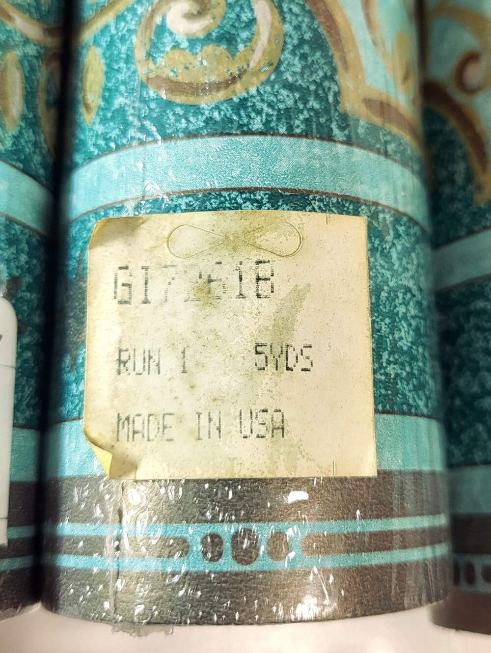 Wallpaper BORDER 3 Rolls Teal Green and Gold Scroll Medallion Moon Sun 5 Yds Vtg - Picture 3 of 7